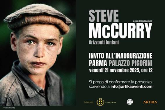 Invito stampa: Inaugurazione della Mostra Steve McCurry. Palazzo Pigorini, venerdì 21 novembre 2025 ore 12:00.