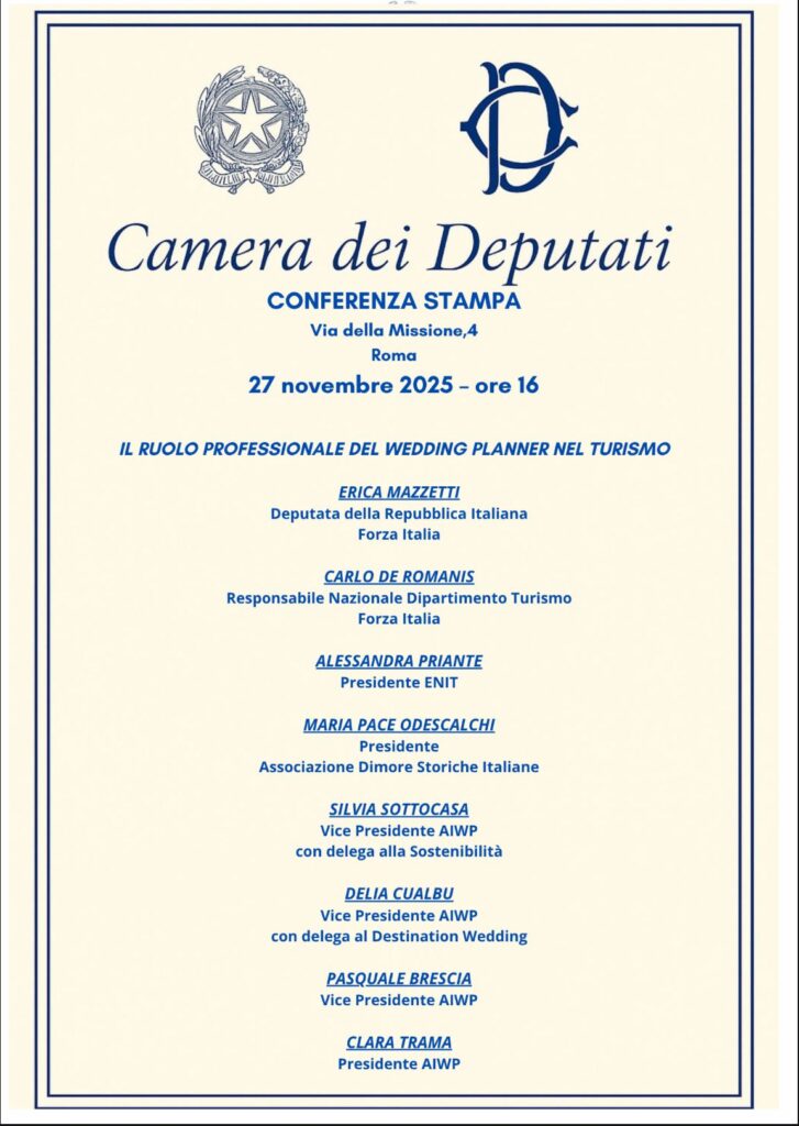 Turismo, domani ore 16 conferenza stampa sul ruolo del Wedding Planner