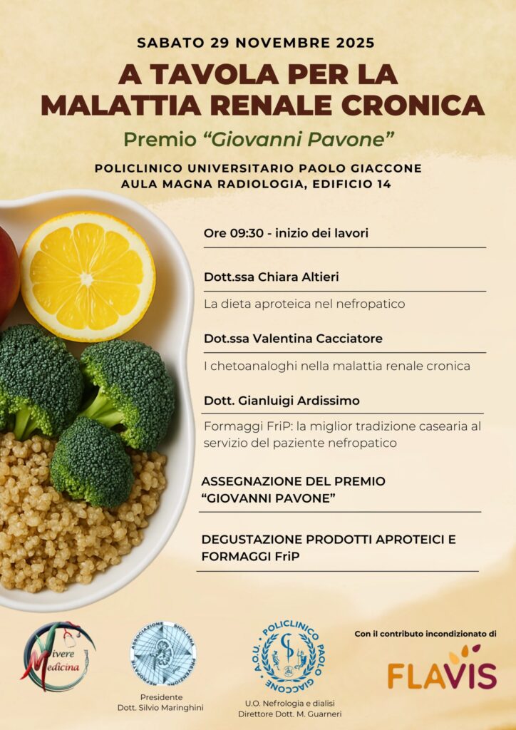 “A tavola con la malattia renale cronica” : sabato 29 novembre evento al Policlinico di Palermo