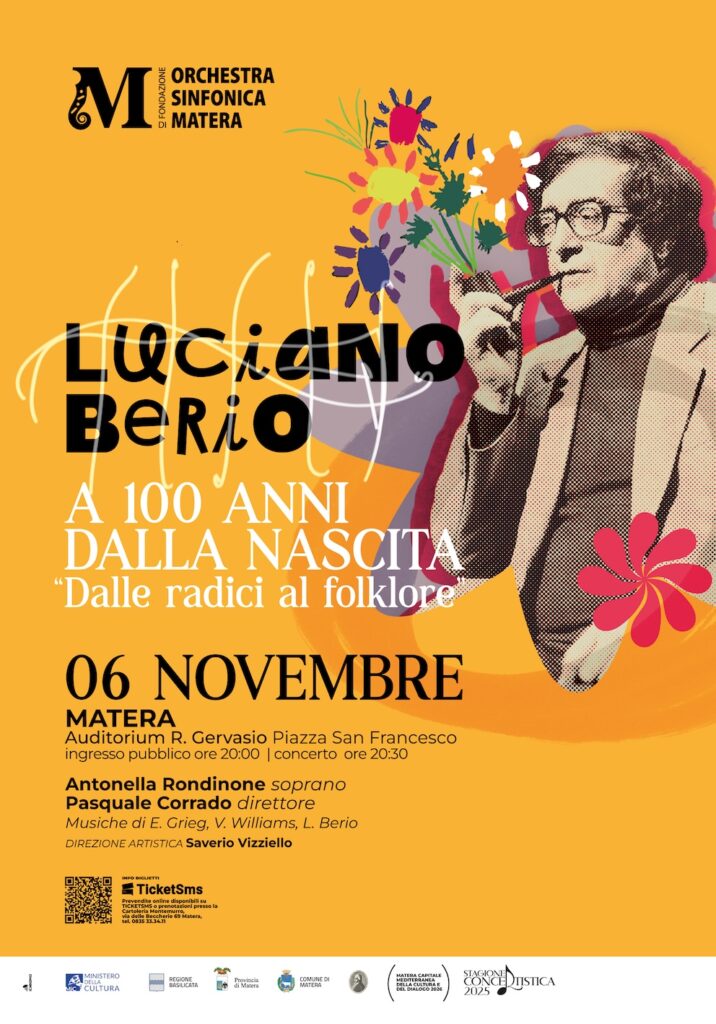 OSM – giovedì 6 novembre FOLK SONGS L’ORCHESTRA SINFONICA DI MATERA OMAGGIA BERIO E LE RADICI DELLA MUSICA POPOLARE