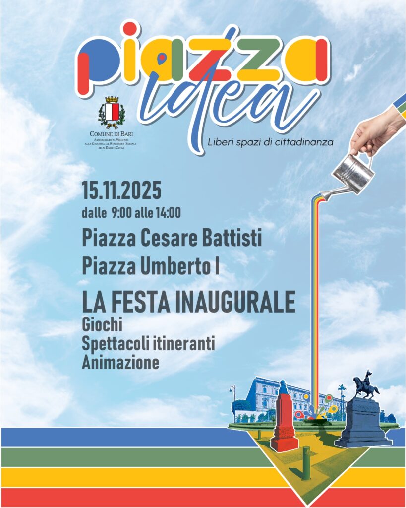 IL COMUNE COMUNICA – ‘Piazza Idea – Liberi spazi di cittadinanza”: da novembre a giugno al via il programma di animazione e inclusione sociale nelle piazze Umberto e Cesare Battisti