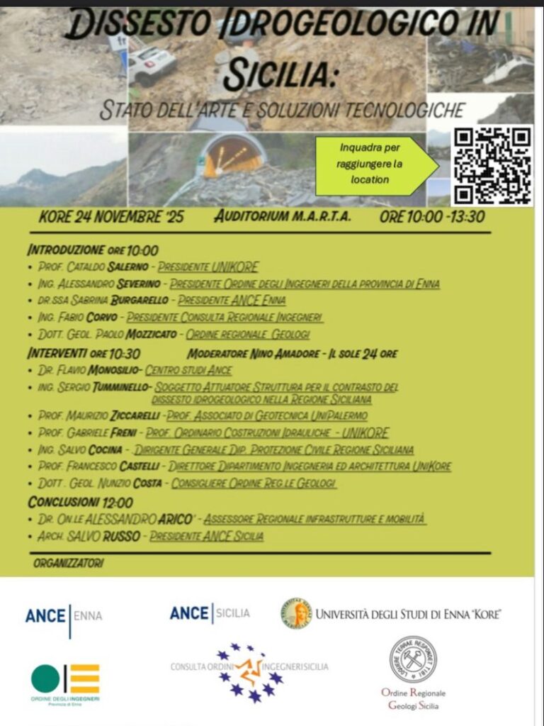 Dissesto Idrogeologico. Lunedì convegno ANCE alla Kore