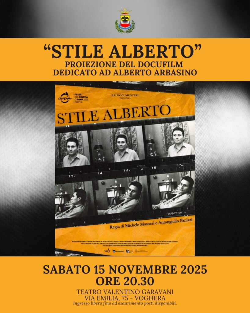 Comunicato Stampa – AL TEATRO VALENTINO GARAVANI DI VOGHERA LA PROIEZIONE SPECIALE DI “STILE ALBERTO”, IL DOCUMENTARIO DEDICATO AD ALBERTO ARBASINO