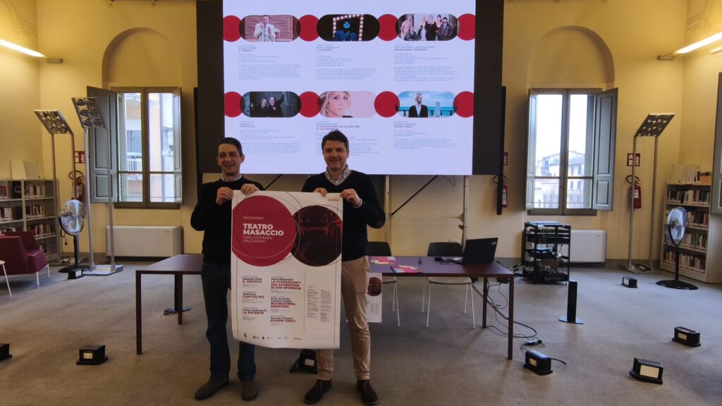 MASSIMO GHINI, ALE&FRANZ, ENNZO IACCHETTI E CARLOTTA PROIETTI, FULVIO CAUTERUCCIO, PAOLA MINACCIONI, ASCANIO CELESTINI SUL PALCO DEL MASACCIO PER LA STAGIONE 2025/26