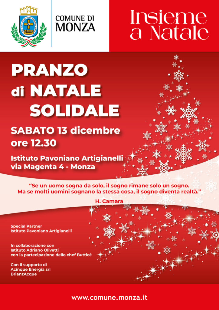 Insieme a Natale: sabato 13 dicembre il pranzo solidale con le persone senza dimora – NOTA PER LA STAMPA