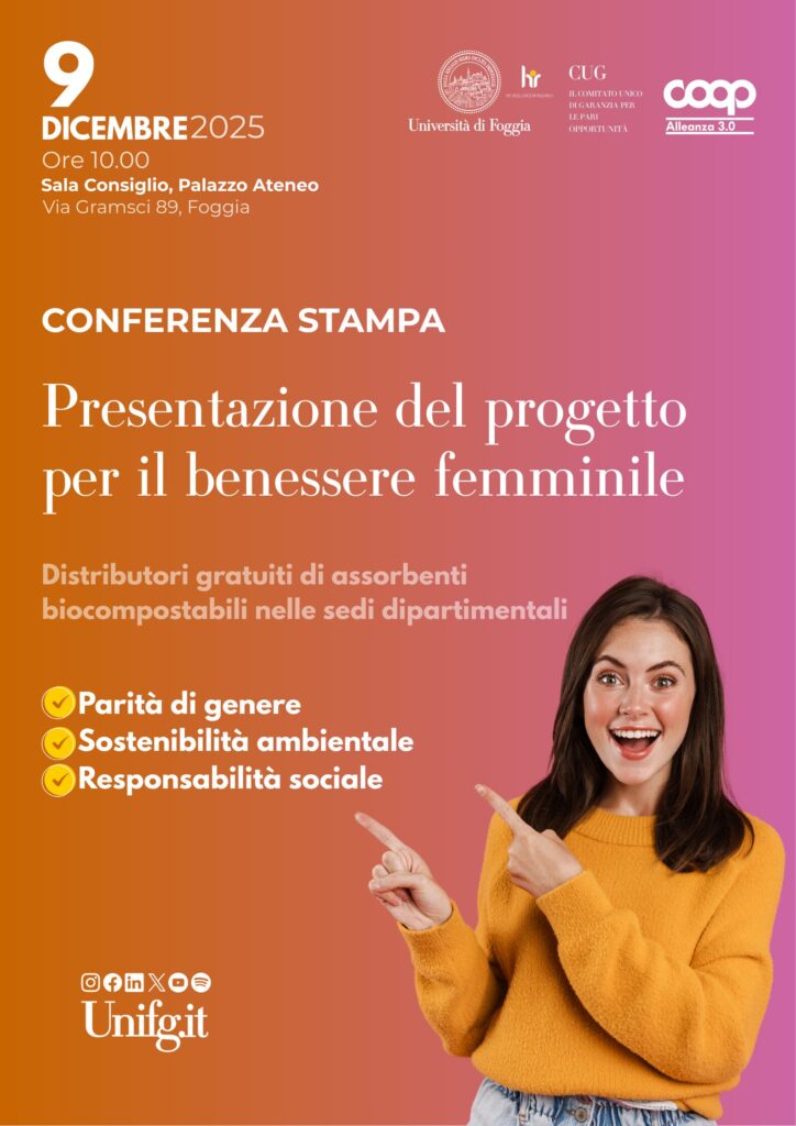 Conferenza stampa: L’Ateneo rafforza il proprio impegno per il benessere femminile. Al via l’installazione di 15 distributori gratuiti di assorbenti nelle sedi dipartimentali
