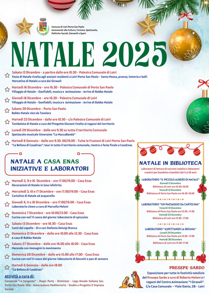Comunicato stampa – Natale 2025 a Loiri Porto San Paolo: un calendario ricco di eventi per tutta la comunità
