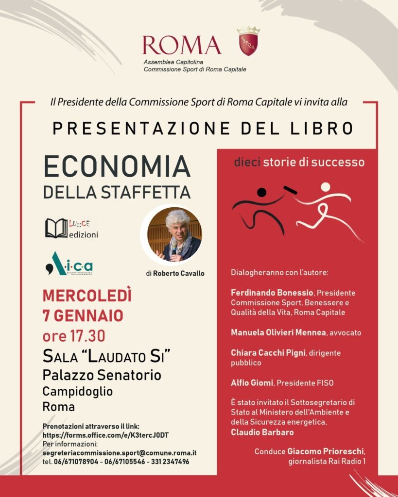 COMUNICATO STAMPA – Bonessio (Commissione Sport): “Virtuosa similitudine tra staffetta ed economia circolare nel libro di Roberto Cavallo”