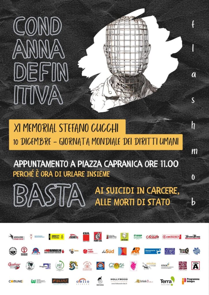 DOMANI MERCOLEDÌ 10 DICEMBRE ORE 11.30 PIAZZA MONTECITORIO – 11° MEMORIAL STEFANO CUCCHI