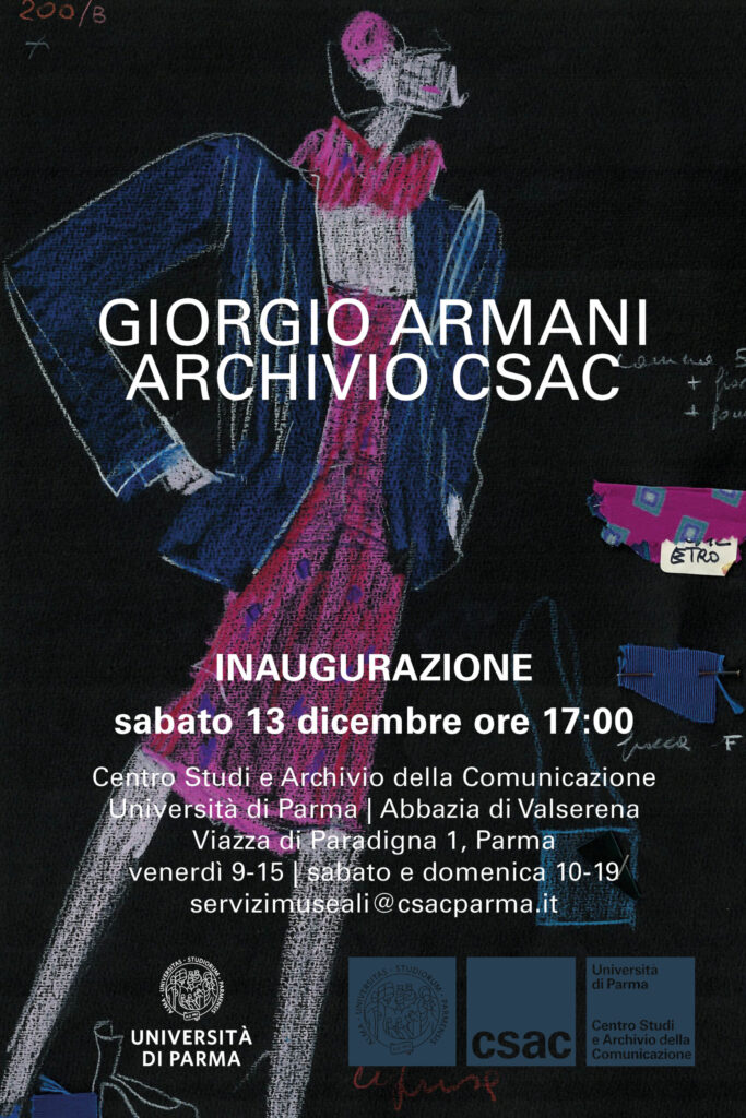 COMUNICATO/INVITO STAMPA – 13 dicembre: a Parma l’inaugurazione della mostra “Giorgio Armani Archivio CSAC”