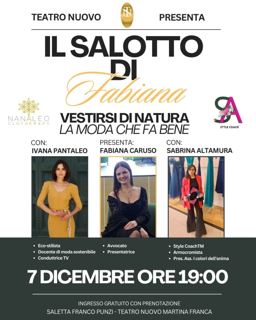 Torna “Il salotto di Fabiana” – primo appuntamento su moda e benessere domenica 4 dicembre alle 19 nella saletta “Franco Punzi”
