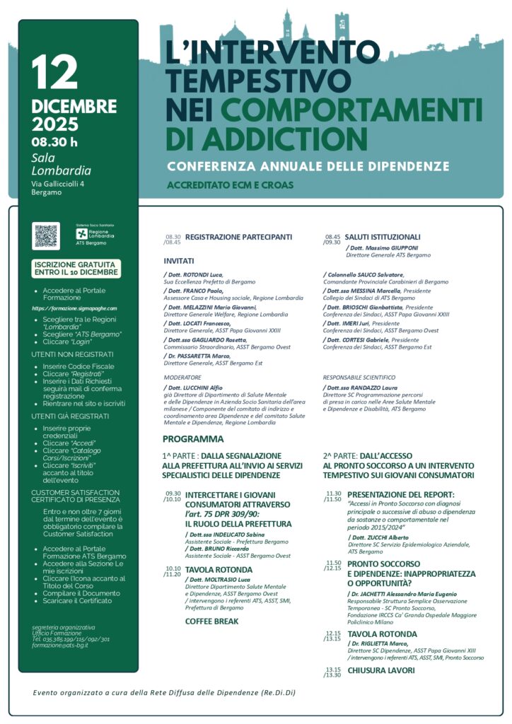 INVITO ALLA STAMPA – CONFERENZA ANNUALE DELLE DIPENDENZE- 12dicembre 2025 ore 8:45 in sala Lombardia di ATS Bergamo
