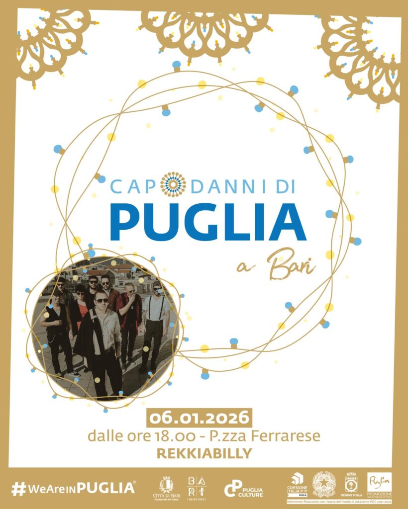 IL COMUNE COMUNICA – Capodanni di Puglia: domani i Rekkiabilly per l’ultimo concerto della rassegna promossa da Comune di Bari e Pugliapromozione in collaborazione con Puglia Culture