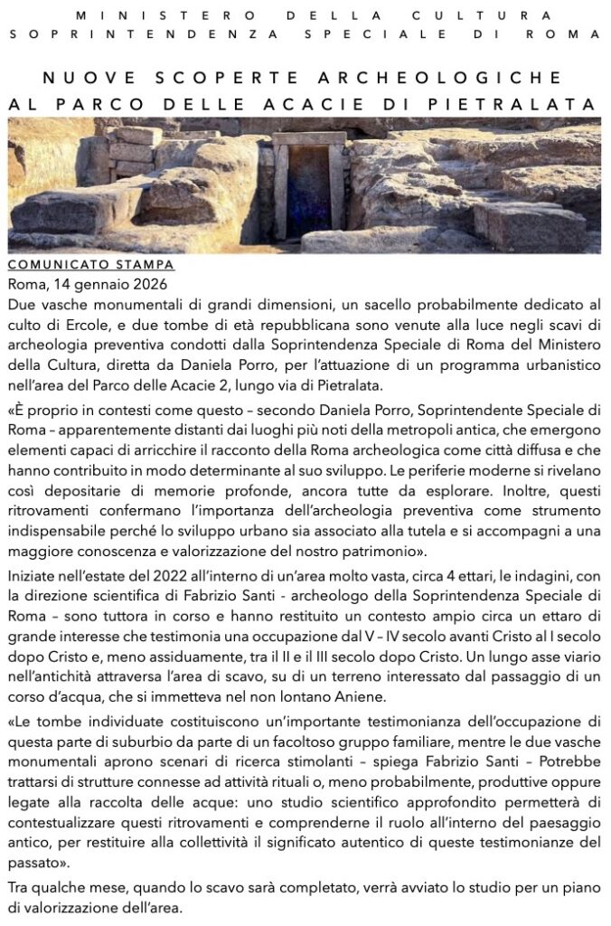 Nuove scoperte archeologiche > la Roma repubblicana al Parco delle Acacie di Pietralata