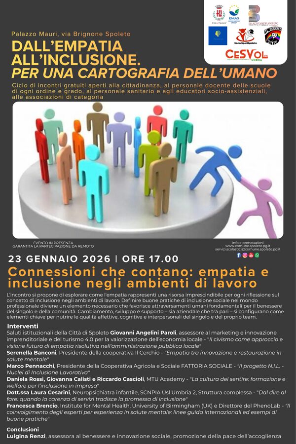 Connessioni che contano: empatia e inclusione negli ambienti di lavoro. Palazzo Mauri, venerdì 23 gennaio ore 17