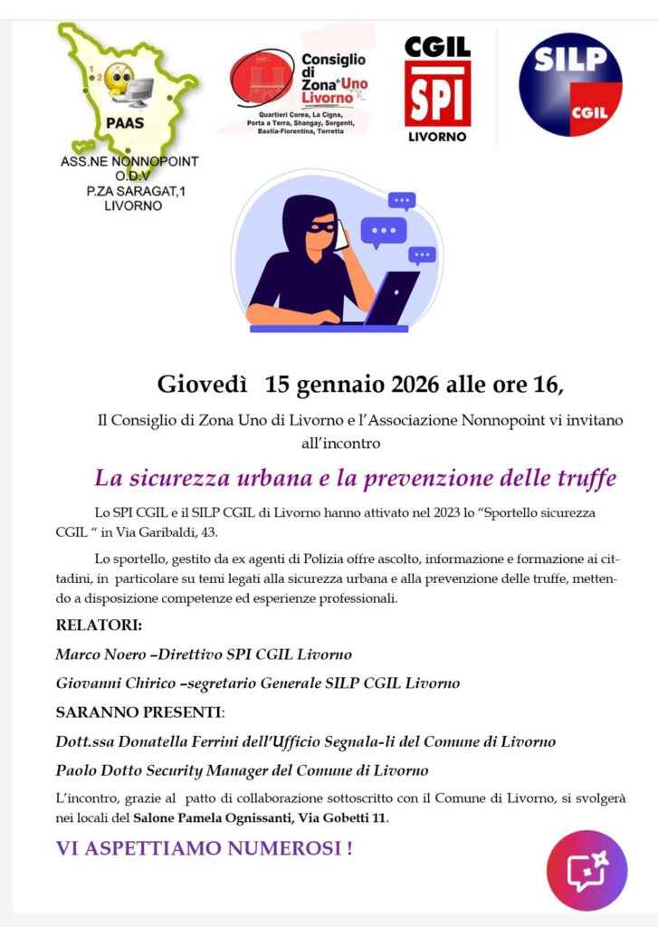 Sicurezza urbana e prevenzione delle truffe: incontro pubblico promosso dal Consiglio di Zona Uno di Livorno