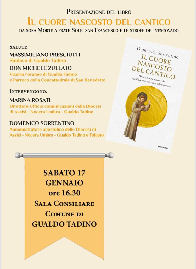 Comunicato Stampa “Sabato 17 gennaio in Municipio la presentazione del volume di Mons. Domenico Sorrentino sul Cantico delle Creature”
