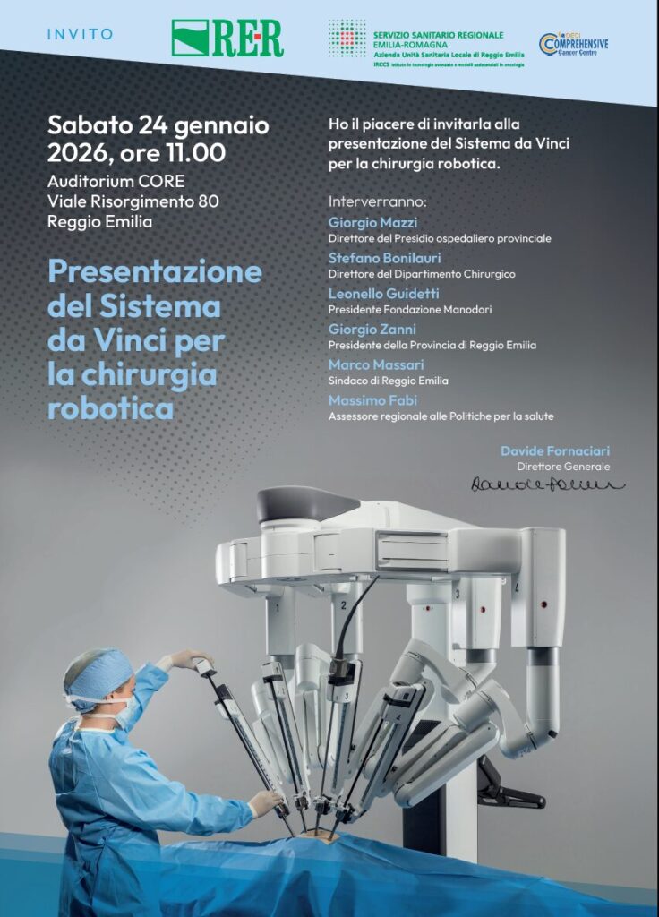 AUSL IRCSS Reggio Emilia. Sabato 24 gennaio 2026 alle 11.00 presentazione del robot chirurgico da Vinci