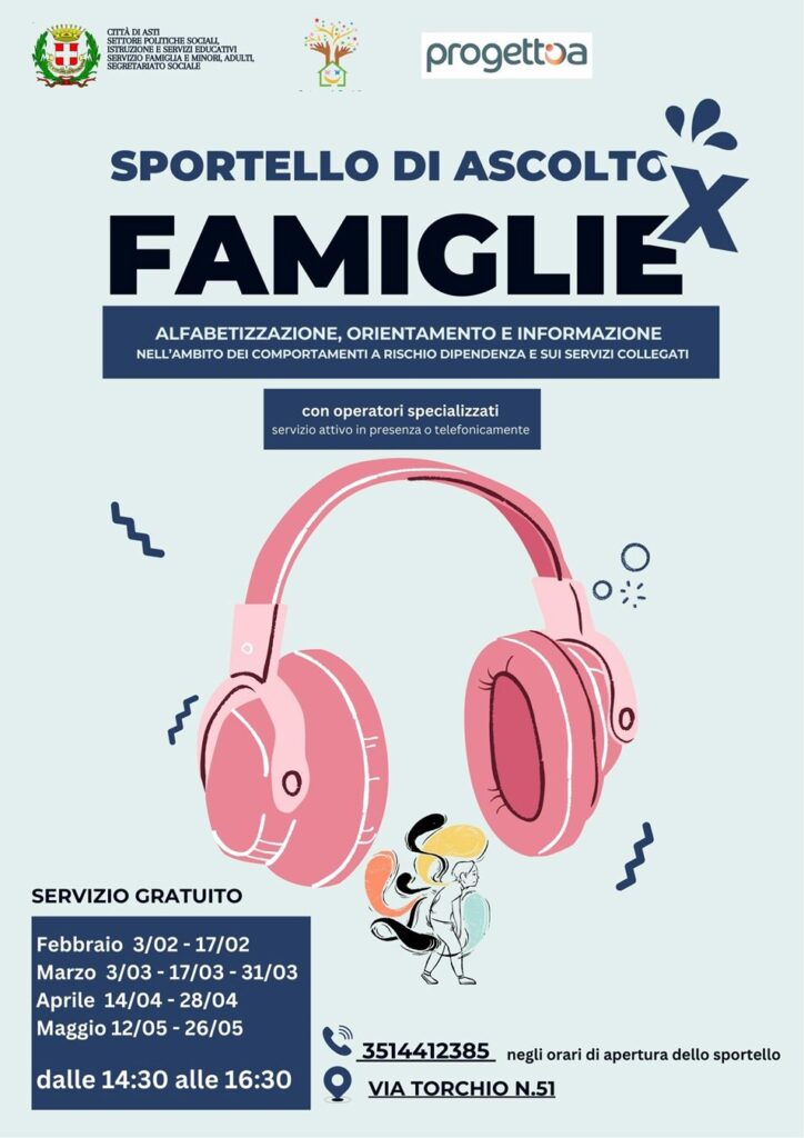 Comunicato stampa e locandina sportello di ascolto CPF-SerD-Progetto A