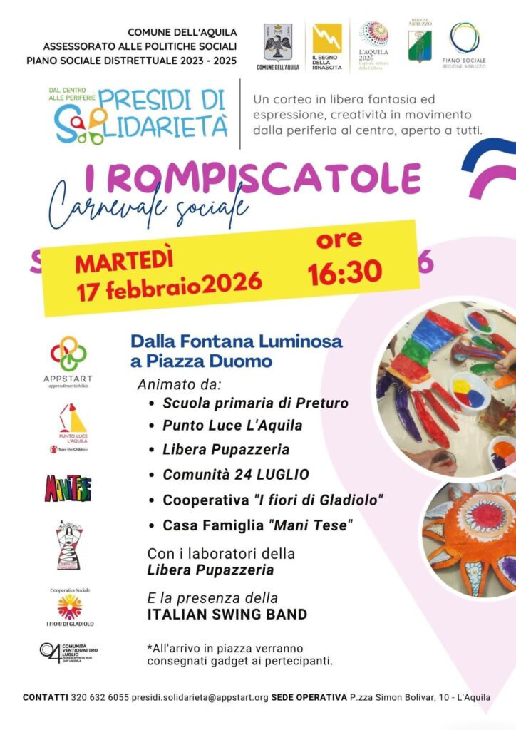 L’Aquila – Comunicato stampa assessore Tursini su iniziativa “Carnevale sociale”