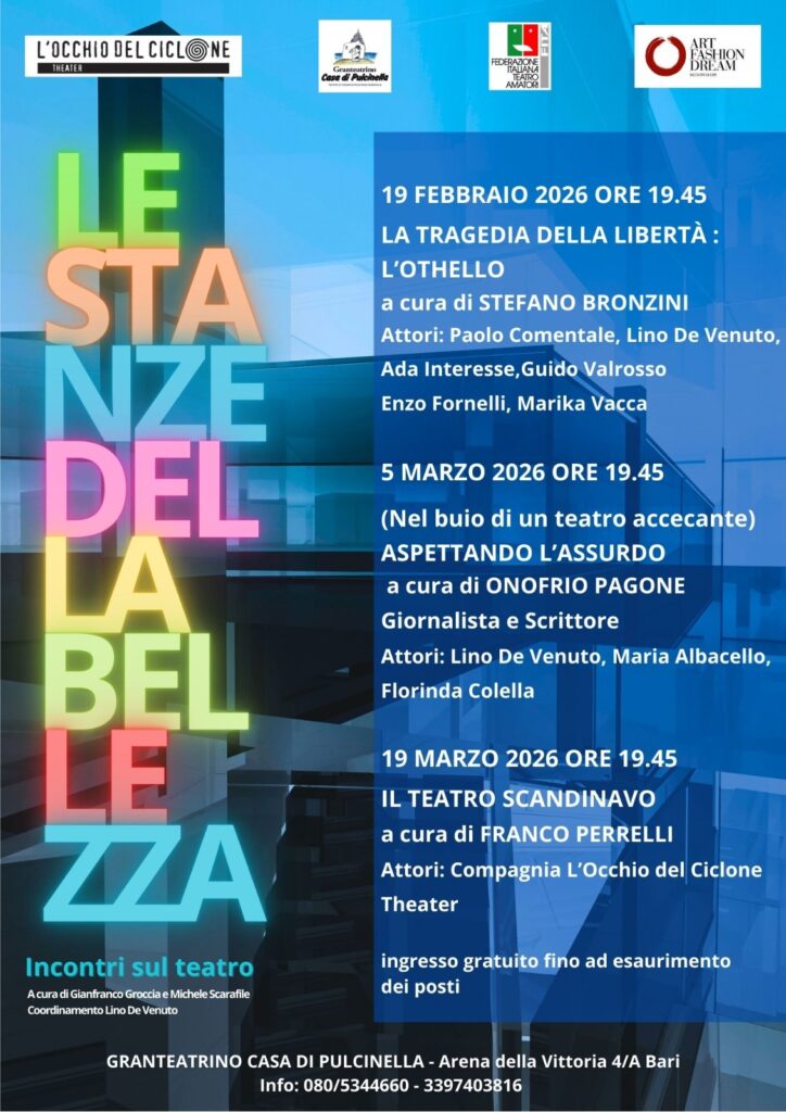 IL COMUNE COMUNICA – Le stanze della bellezza: alla Casa di Pulcinella tre incontri per riscoprire il teatro tra analisi d’autore e performance dal vivo