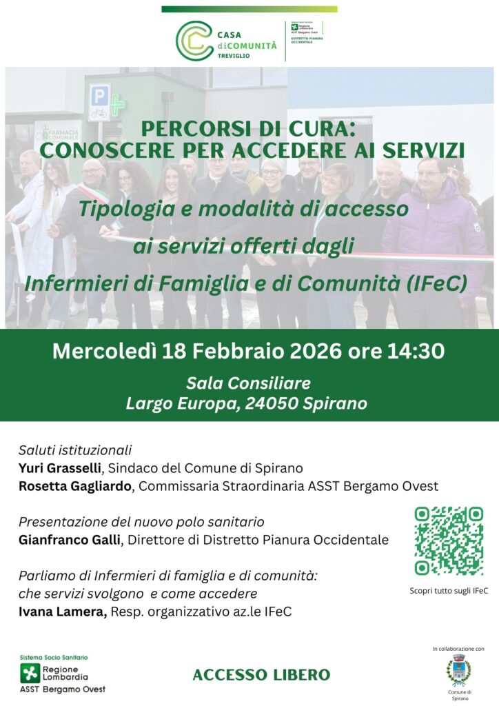 Comunicato stampa – Spirano: un incontro pubblico per conoscere l’Infermiere di Famiglia e di Comunità (IFeC)
