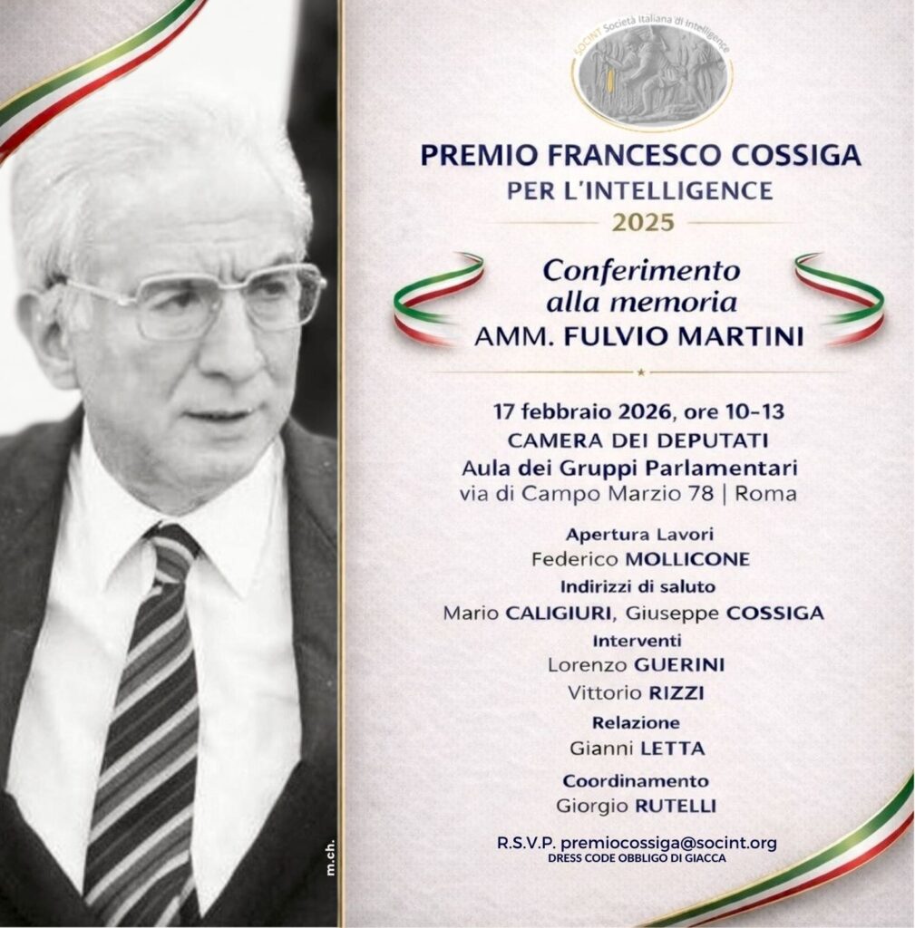 Premio Francesco Cossiga per l’intelligence 2025 – Martedì alle 10 diretta webtv