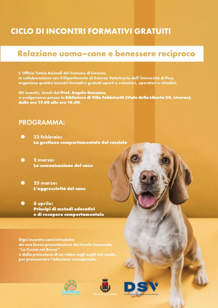 Quattro incontri gratuiti sulla relazione uomo-cane. Lunedì 23 febbraio alla Biblioteca di Villa Fabbricotti primo appuntamento con il prof. Gazzano del Dipartimento di Scienze Veterinarie dell’Università di Pisa