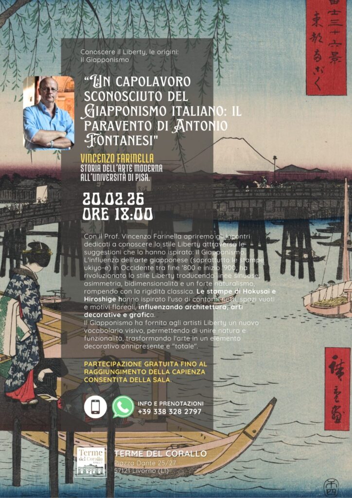 Conferenza del prof. Vincenzo Farinella su Giapponesismo e Liberty. Venerdì 20 febbraio alle ore 18.00 , Sala della Mescita delle Terme del Corallo (piazza Dante 25/27)