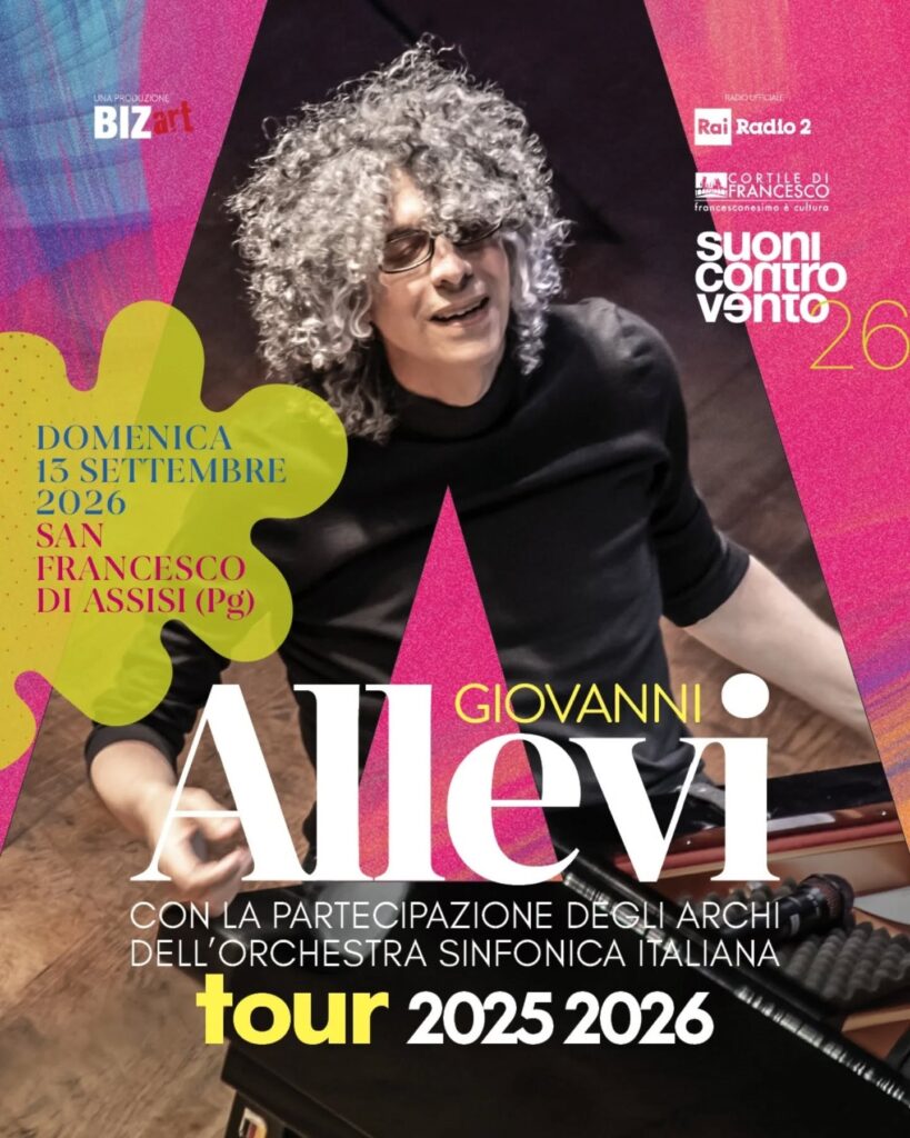 Assisi, Giovanni Allevi e l’Orchestra Sinfonica Italiana nella straordinaria cornice del Sacro Convento per il gran finale di Suoni Controvento (13 settembre)