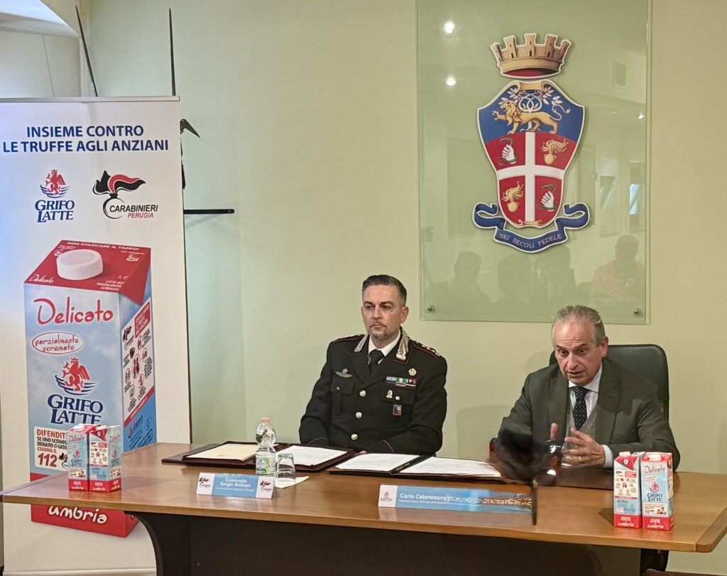 Perugia: Comando Provinciale dei Carabinieri e “Il Gruppo Grifo Agroalimentare” siglano l’accordo di collaborazione per prevenire le truffe agli anziani.