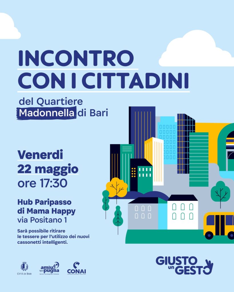 IL COMUNE COMUNICA – cassonetti intelligenti a Madonnella: domani l’incontro pubblico aperto ai residenti
