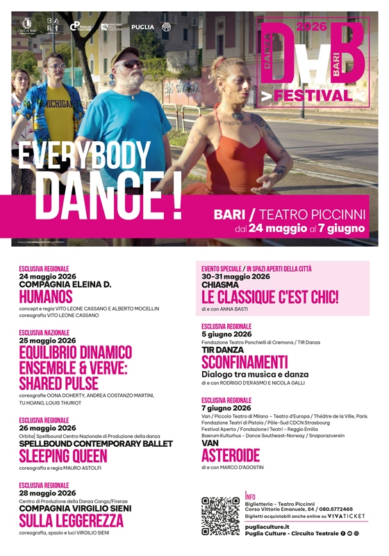 IL COMUNE COMUNICA – Everybody Dance DAB26 – DanzaABari 2026: prosegue al teatro Piccinni il Festival dedicato alla danza contemporanea in programma fino al 7 giugno