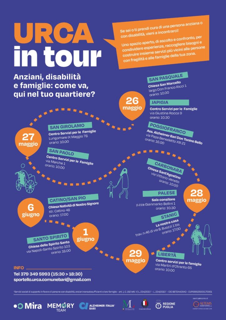 IL COMUNE COMUNICA – “URCA in tour”: al via domani il ciclo di incontri nei Municipi per la presentazione del nuovo servizio gratuito rivolto a persone con disabilità, anziani non autosufficienti e alle loro famiglie