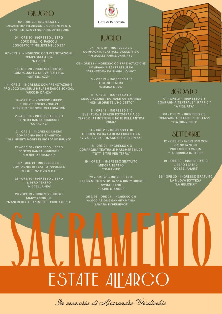 Estate all’Arco del Sacramento-in memoria di Alessandro Verdicchio’, si parte il 2 giugno con l’Orchestra Filarmonica di Benevento