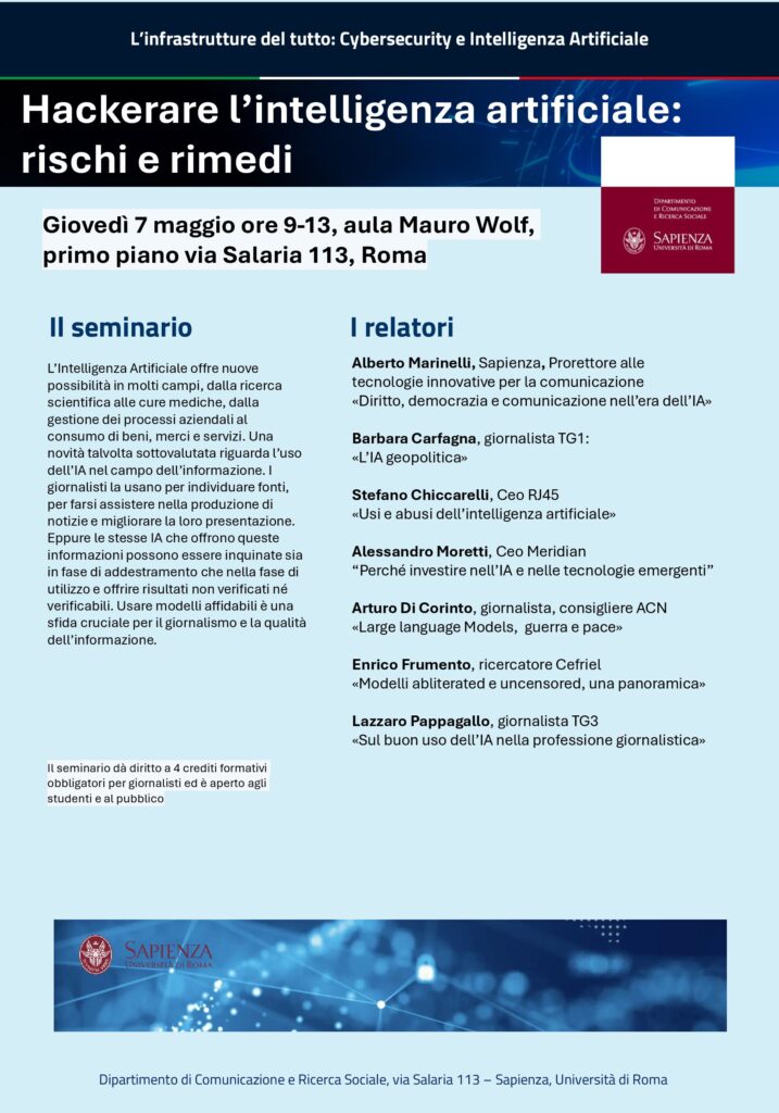 Hackerare l’intelligenza artificiale: rischi e rimedi, il seminario Sapienza su sicurezza, informazione e AI