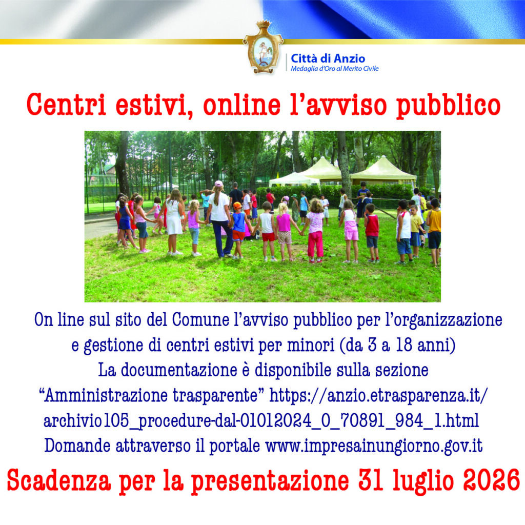 Centri estivi per minori, online l’avviso pubblico