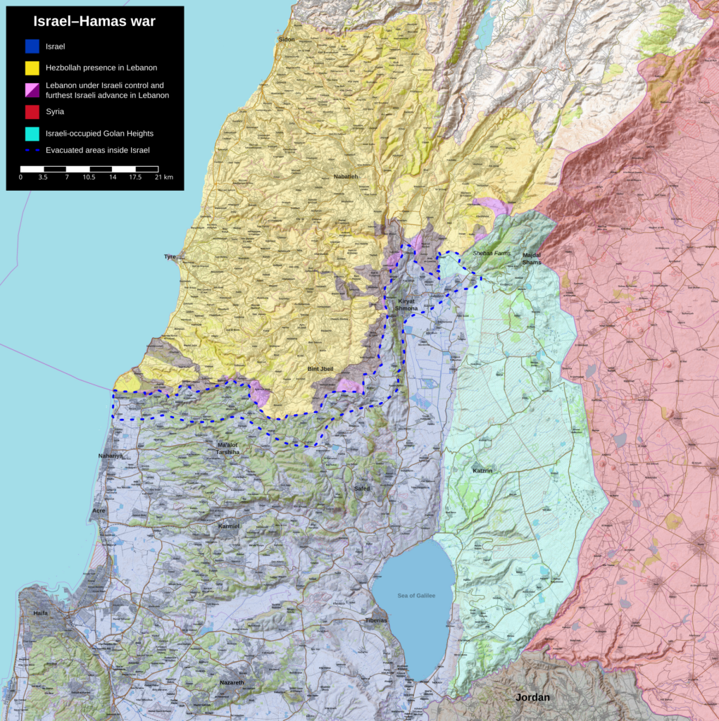 Mappa del teatro operativo nell'area di confine tra Libano, Israele e Siria.