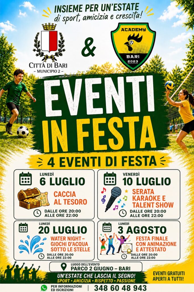 IL COMUNE COMUNICA – Campi Estivi del Municipio 2: lunedì al parco Due Giugno la caccia al tesoro. Quattro eventi serali gratuiti fino ad agosto