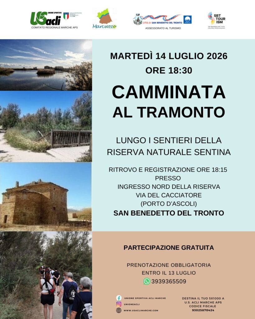 Torna la Camminata al tramonto alla Sentina: appuntamento il 14 luglio