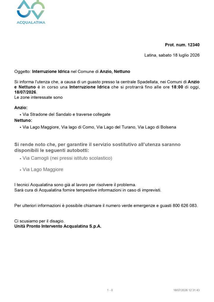 Ancora rubinetti a secco. Lo Fazio e Burrini: “Subito le autobotti, poi un piano straordinario per Anzio e Nettuno