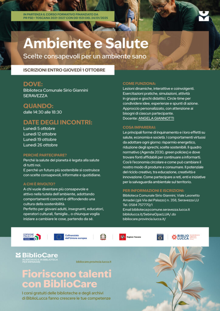 BIBLIOCARE – Dalla salute del pianeta alla nostra: un corso a Seravezza per stili di vita sostenibili