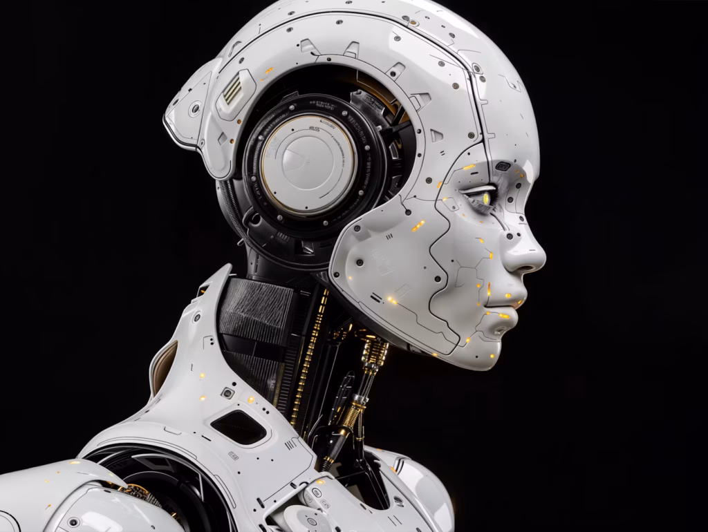 Un dettaglio ravvicinato di un robot umanoide avanzato, simbolo del rapido sviluppo dell'intelligenza incarnata e dell'automazione industriale