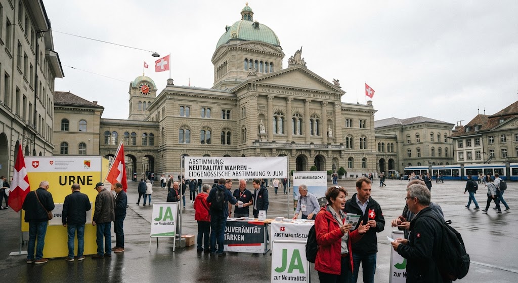 Neutralità e sanzioni alla Russia: cosa decide la Svizzera nel referendum di settembre Il Palazzo Federale a Berna e i cittadini svizzeri impegnati nel dibattito sulla neutralità e sulle sanzioni in vista del prossimo referendum.