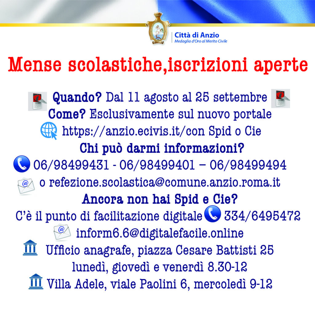 Mense scolastiche, aperte le iscrizioni. Domande esclusivamente sul nuovo portale con Spid o Cie, scadenza il 25 settembre