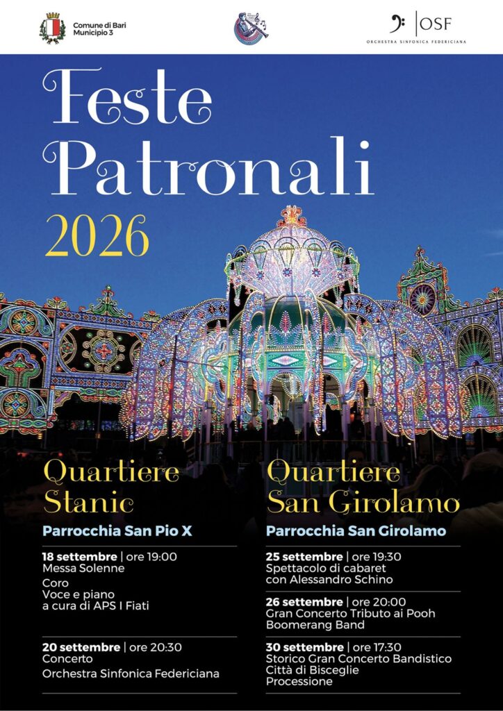 IL COMUNE COMUNICA – feste patronali: al via domani il cartellone del Municipio III nei quartieri Stanic e San Girolamo