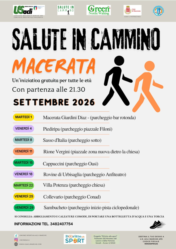 Salute in cammino”: a Macerata le attività proseguono anche a Settembre Prossimo appuntamento venerdì 4 settembre