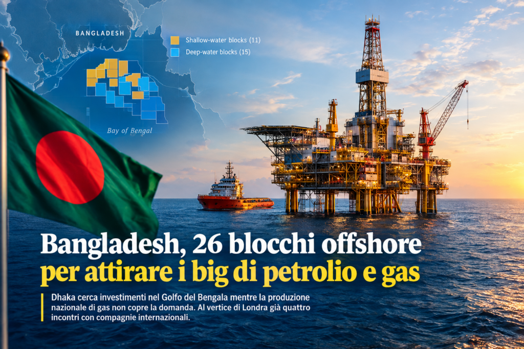Il Bangladesh offre 26 blocchi offshore nel Golfo del Bengala alle compagnie internazionali di petrolio e gas nell’ambito dell’Offshore Bidding Round 2026.