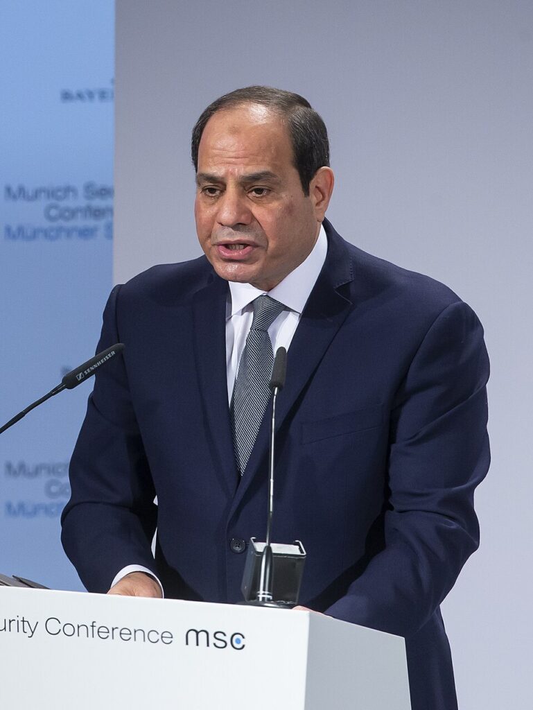 Il presidente egiziano Abdel Fattah al-Sisi durante un intervento alla Conferenza sulla sicurezza di Monaco