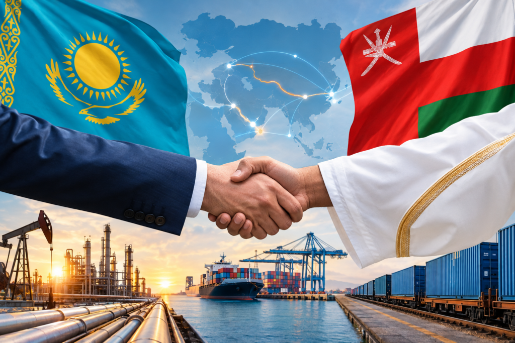 Kazakistan e Oman rafforzano la cooperazione economica con nuovi accordi su investimenti, energia, trasporti e logistica, aprendo nuove prospettive per i collegamenti tra Asia centrale, Golfo e Oceano Indiano.